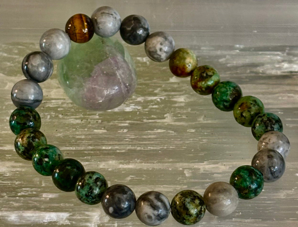Reiki-Infused Tranquil Power Bracelet for Evolution, Grounding & Courageous Confidence (8mm - Large Wrists)