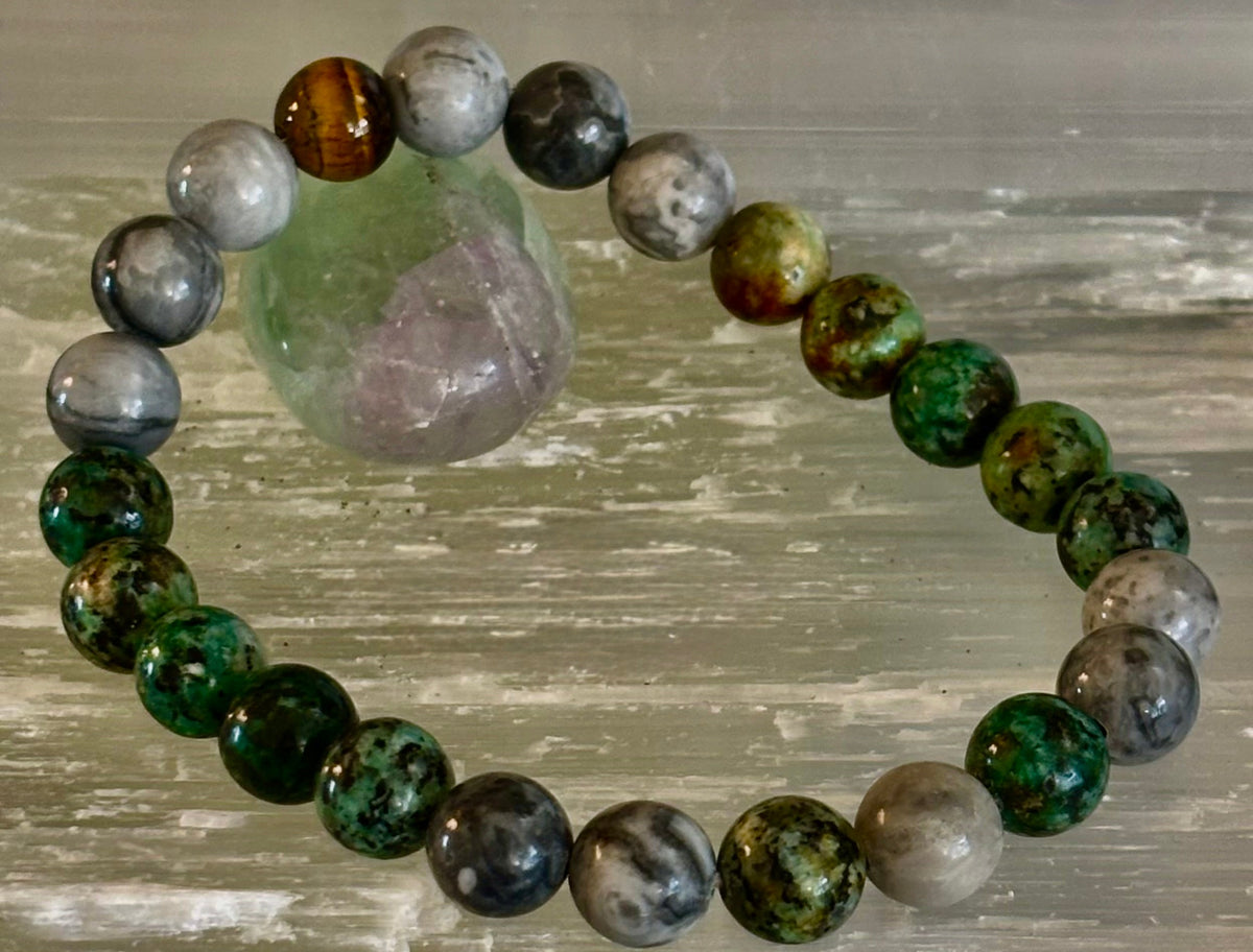 Reiki-Infused Tranquil Power Bracelet for Evolution, Grounding & Courageous Confidence (8mm - Large Wrists)