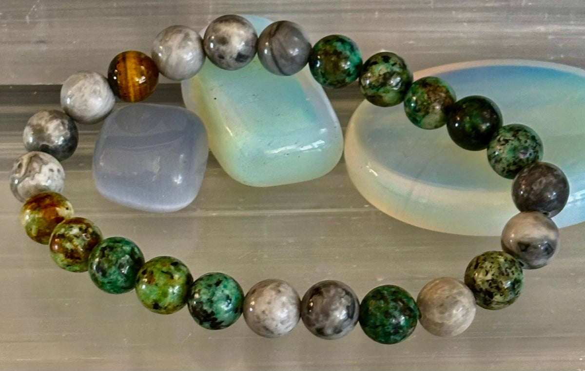 Reiki-Infused Tranquil Power Bracelet for Evolution, Grounding & Courageous Confidence (8mm - Large Wrists)