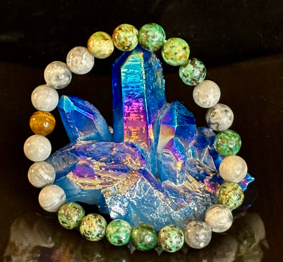 Reiki-Infused Tranquil Power Bracelet for Evolution, Grounding & Courageous Confidence (8mm - Large Wrists)