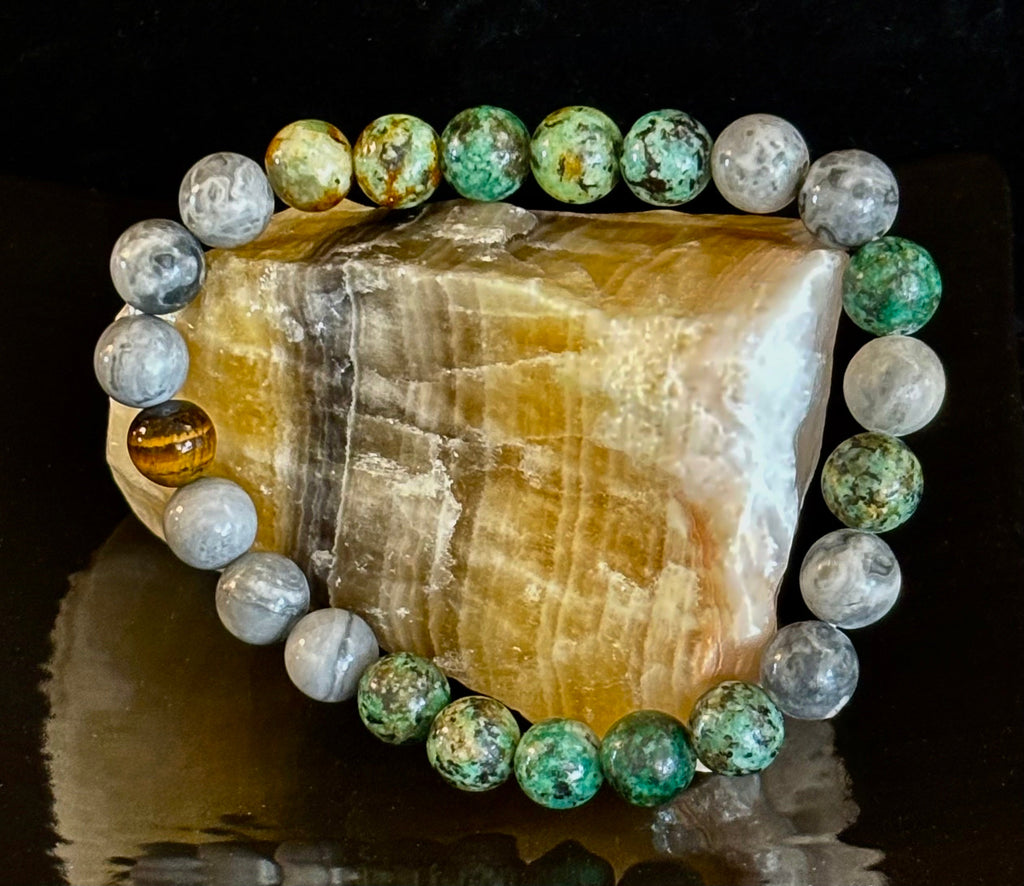 Reiki-Infused Tranquil Power Bracelet for Evolution, Grounding & Courageous Confidence (8mm - Large Wrists)