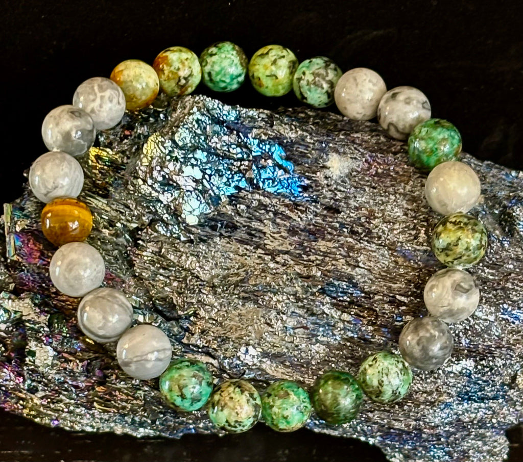 Reiki-Infused Tranquil Power Bracelet for Evolution, Grounding & Courageous Confidence (8mm - Large Wrists)