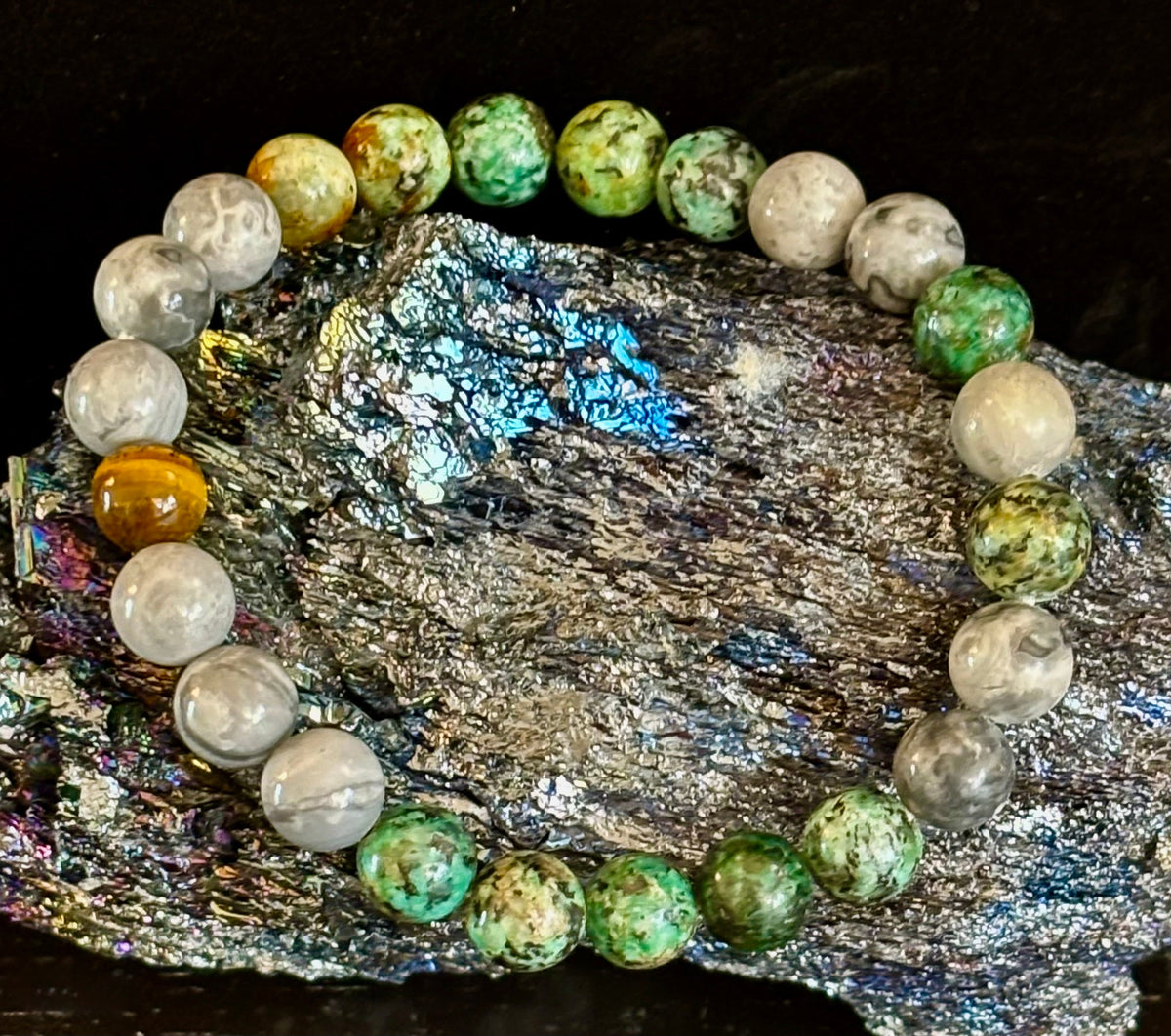 Reiki-Infused Tranquil Power Bracelet for Evolution, Grounding & Courageous Confidence (8mm - Large Wrists)
