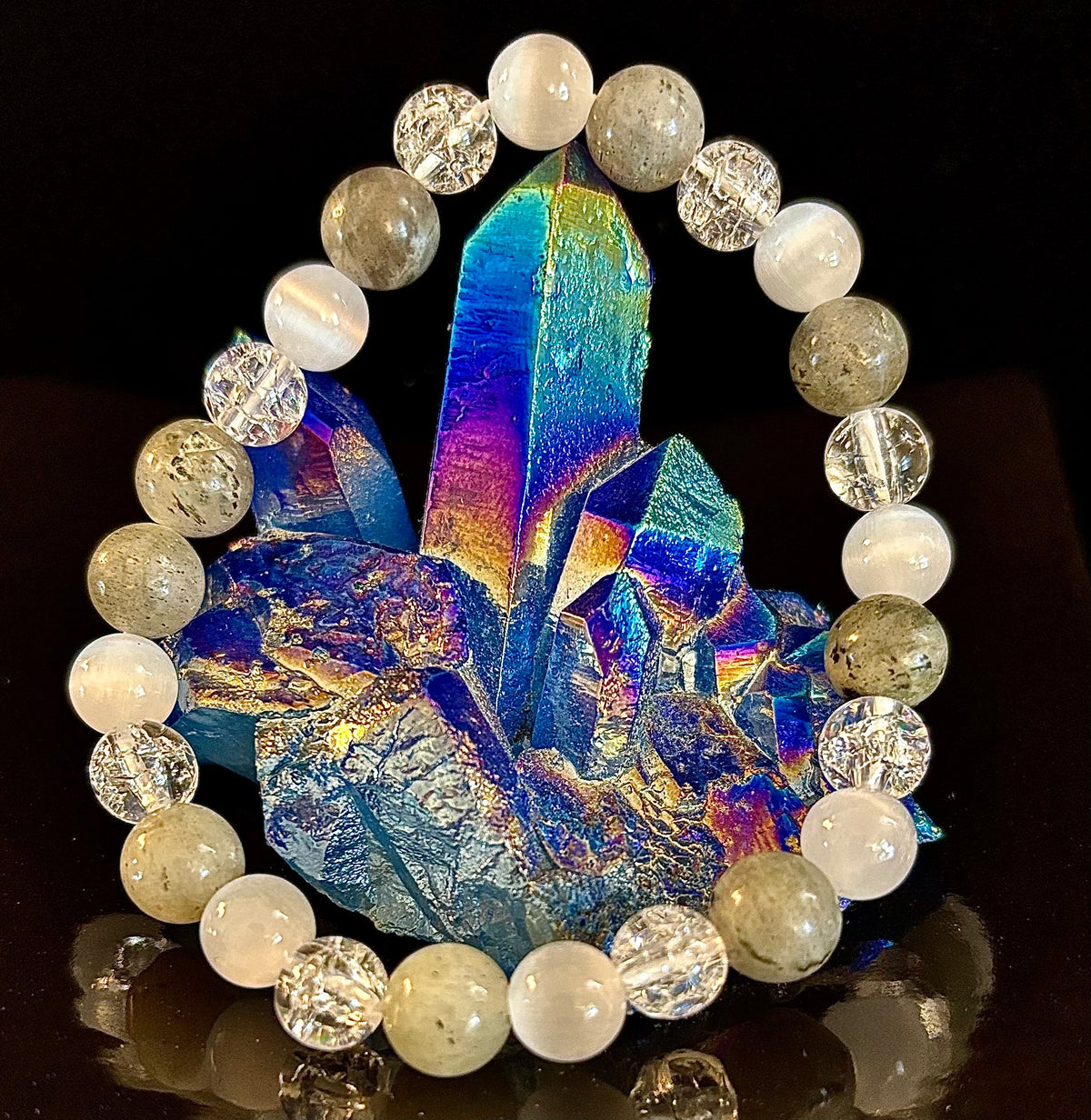 Reiki-Infused Lightworkers Healing Bracelet – Labradorite, Crackle Quartz & Selenite