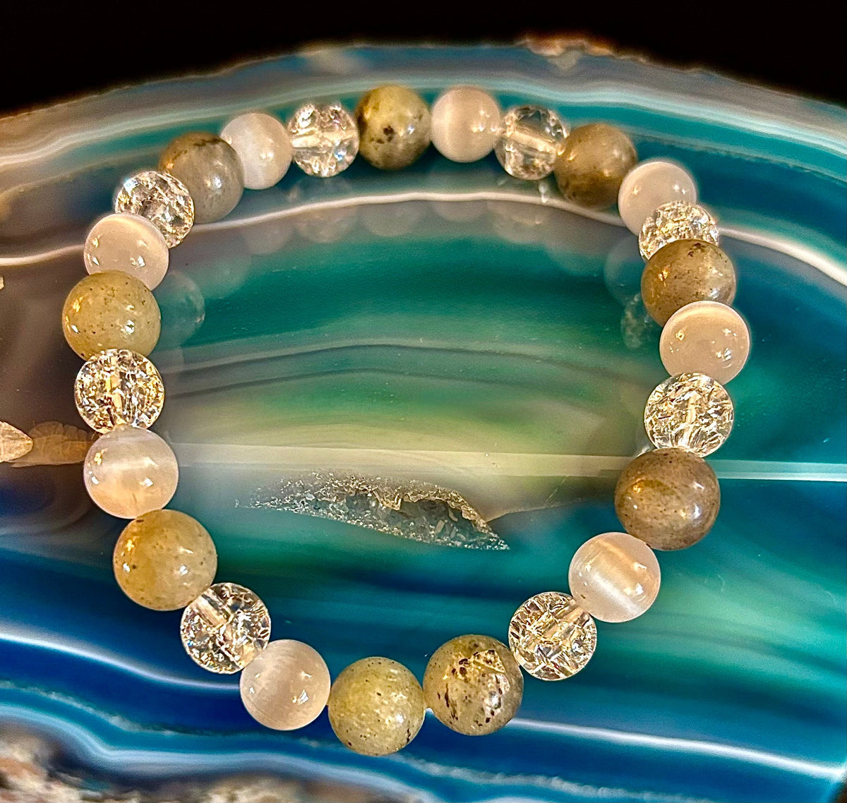 Reiki-Infused Lightworkers Healing Bracelet – Labradorite, Crackle Quartz & Selenite