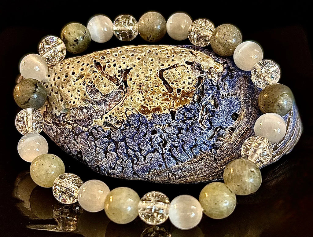 Reiki-Infused Lightworkers Healing Bracelet – Labradorite, Crackle Quartz & Selenite