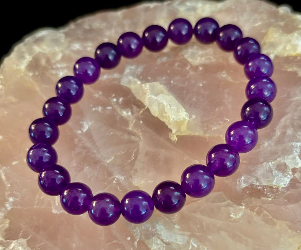 Reiki-Infused Natural Amethyst Bracelet for Inner Peace, High Intuition & Stress Relief (8mm & 10mm)