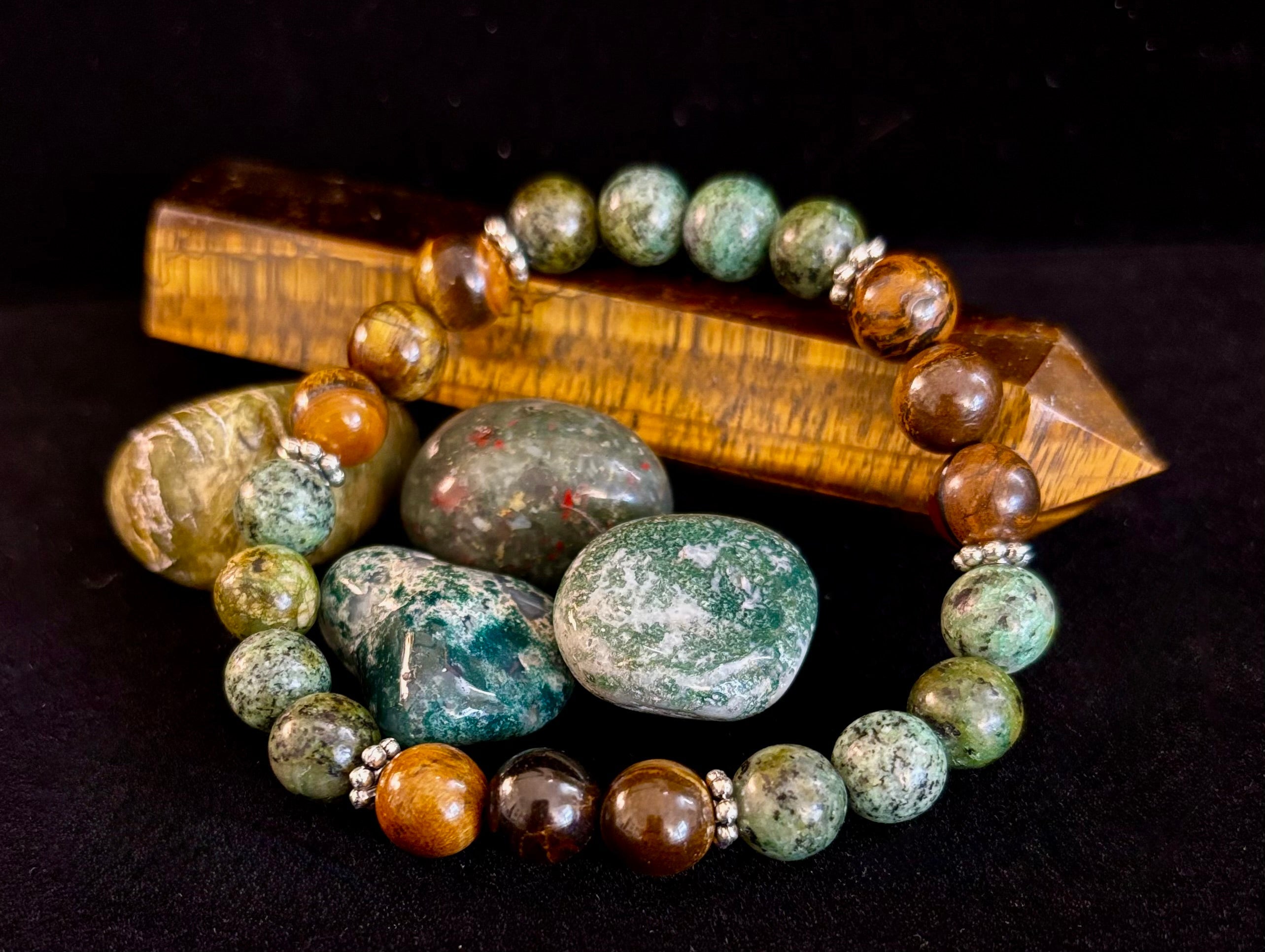 Tiger Eye & African Turquoise Beaded Bracelet for small wrists – Boost Confidence & Courage