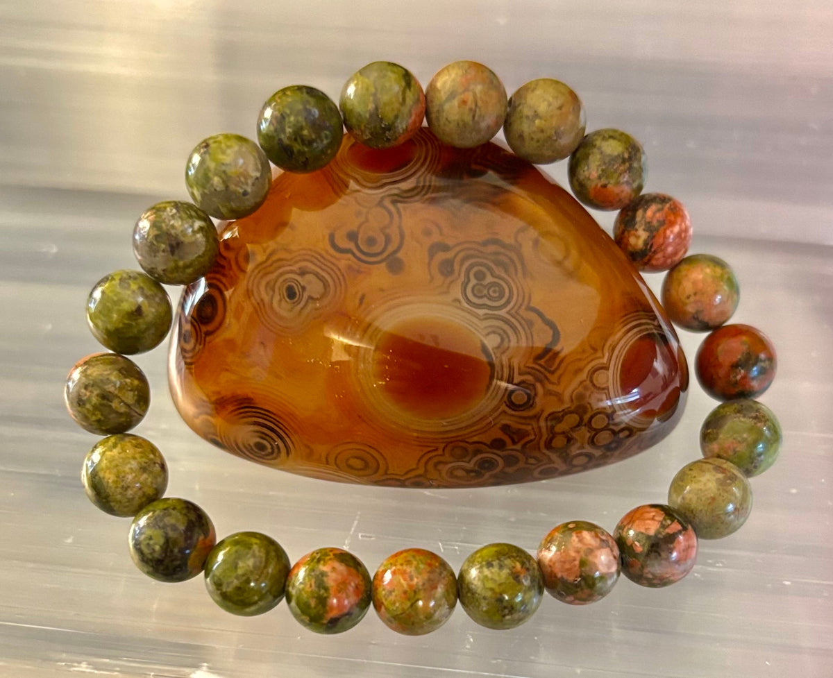 Unakite Heart Balance Bracelet – 8mm Reiki-Infused Healing & Harmony Gemstone (Medium Fit)