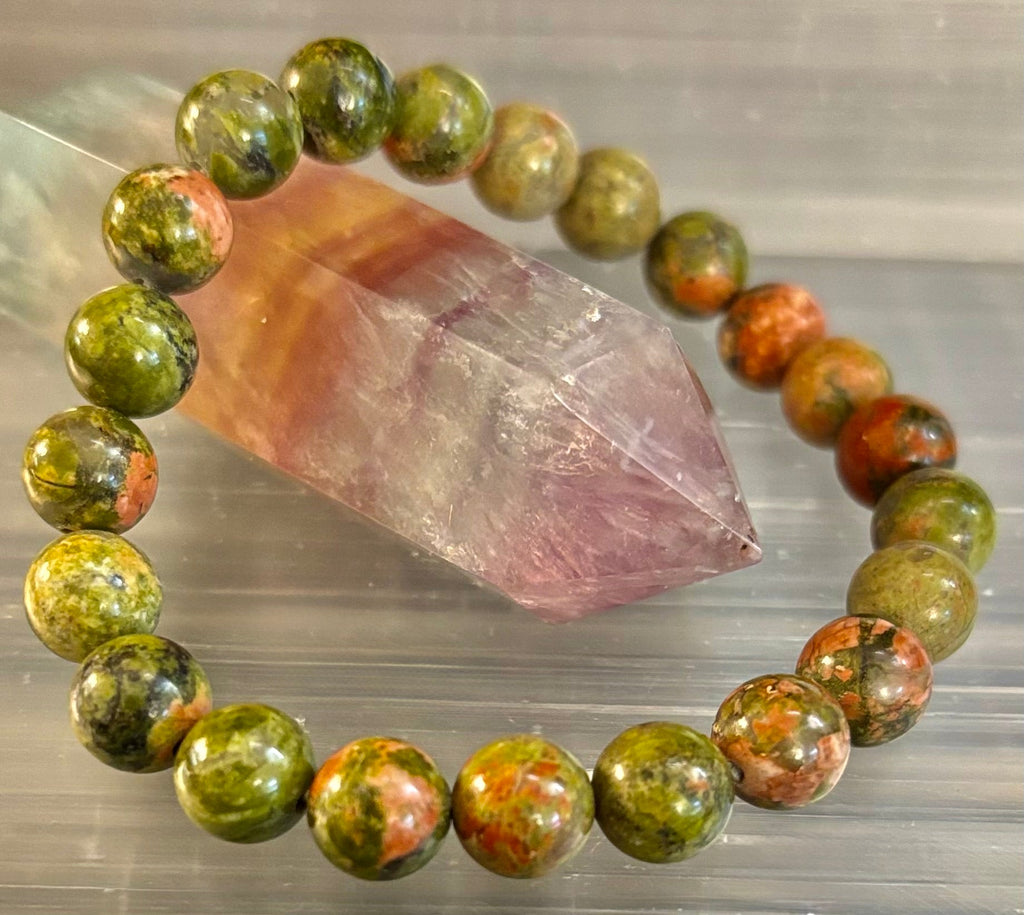 Unakite Heart Balance Bracelet – 8mm Reiki-Infused Healing & Harmony Gemstone (Medium Fit)