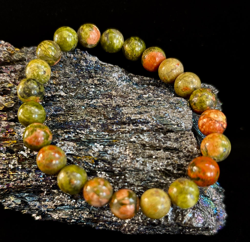 Unakite Heart Balance Bracelet – 8mm Reiki-Infused Healing & Harmony Gemstone (Medium Fit)