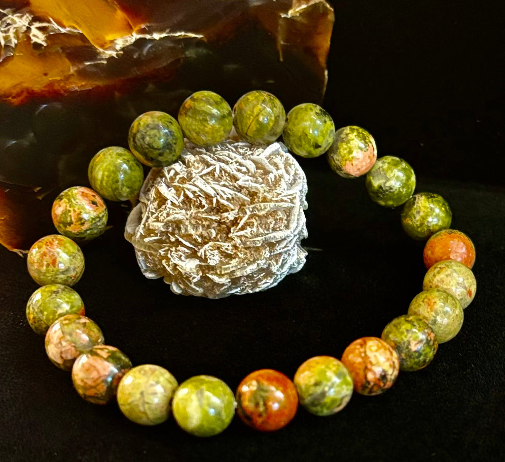 Unakite Heart Balance Bracelet – 8mm Reiki-Infused Healing & Harmony Gemstone (Medium Fit)