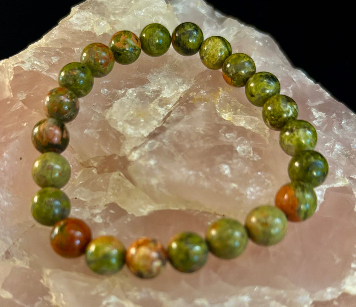 Unakite Heart Balance Bracelet – 8mm Reiki-Infused Healing & Harmony Gemstone (Medium Fit)