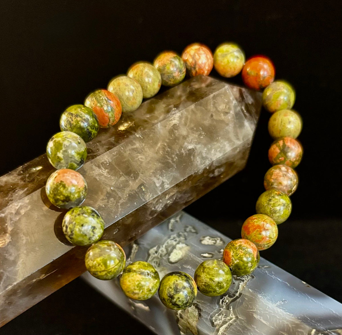 Unakite Heart Balance Bracelet – 8mm Reiki-Infused Healing & Harmony Gemstone (Medium Fit)