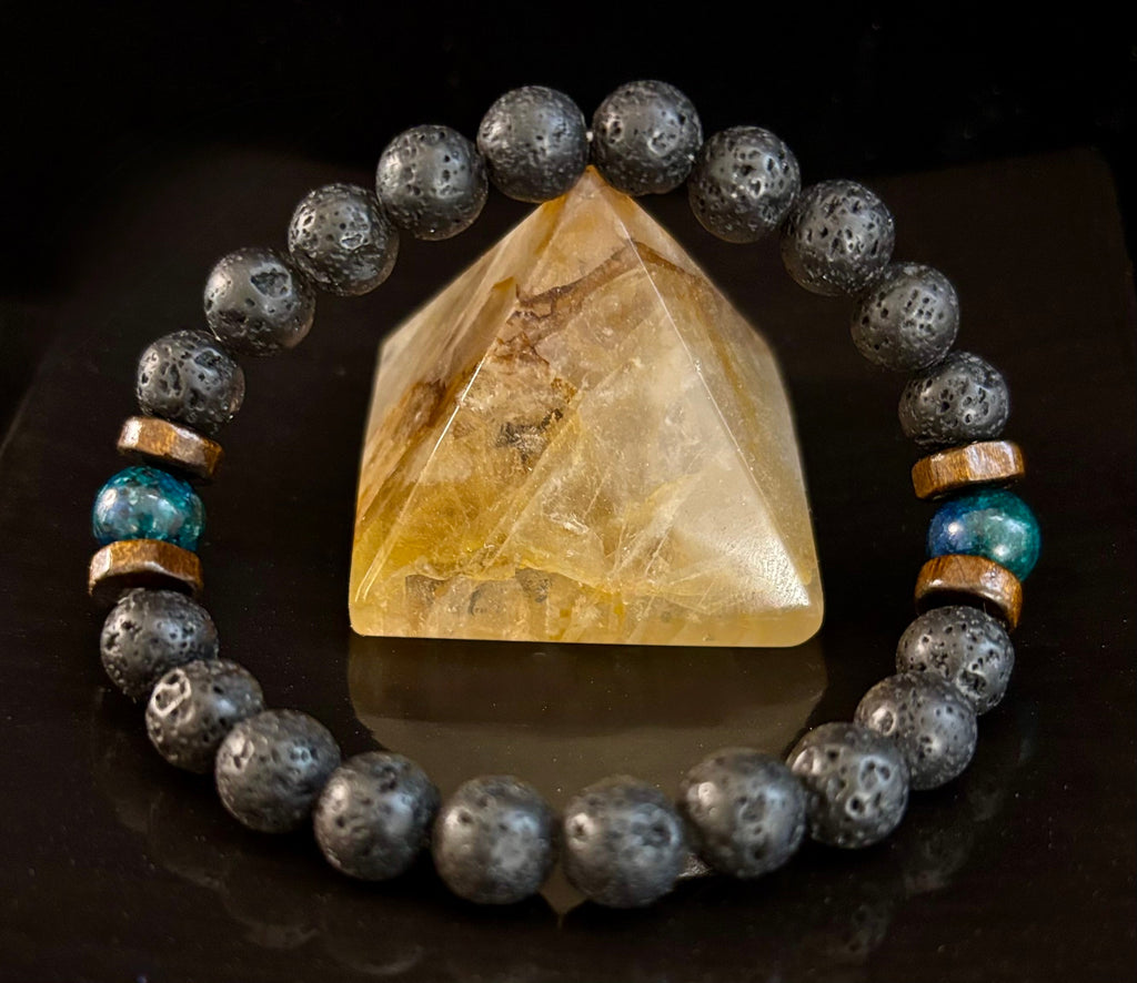 Reiki-Infused Men’s Lava Rock & Glossy Black Stone Bracelet Collection – Grounding, Protection & Aromatherapy Diffusion (8mm)