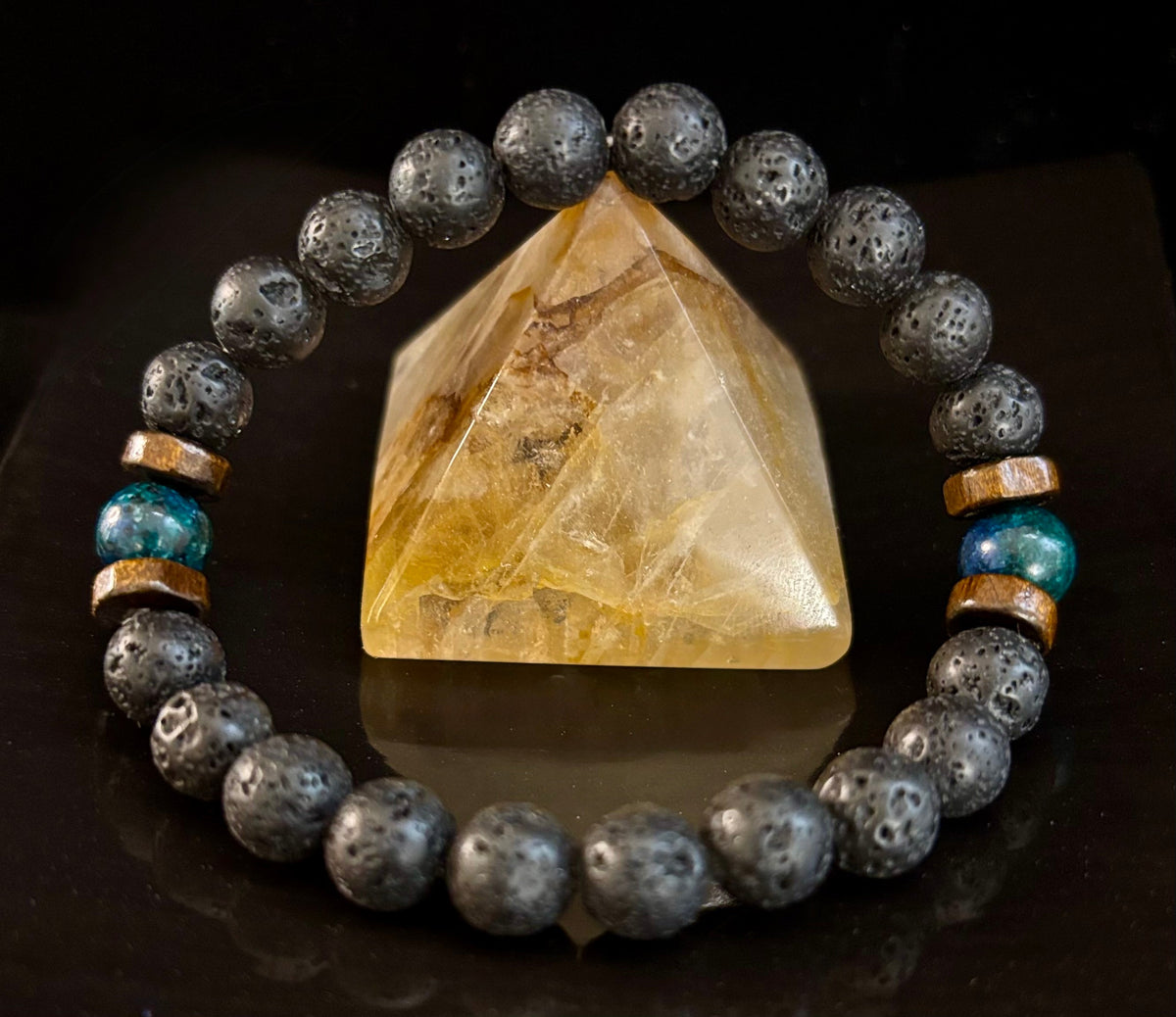 Reiki-Infused Men’s Lava Rock & Glossy Black Stone Bracelet Collection – Grounding, Protection & Aromatherapy Diffusion (8mm)