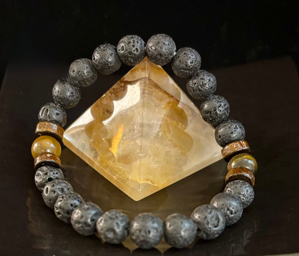 Reiki-Infused Men’s Lava Rock & Glossy Black Stone Bracelet Collection – Grounding, Protection & Aromatherapy Diffusion (8mm)
