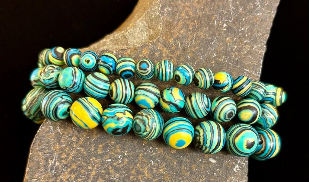 Deep Blue Malachite Energy Bracelet – 6mm, 8mm, 10mm Beads for Small to Large Wrists