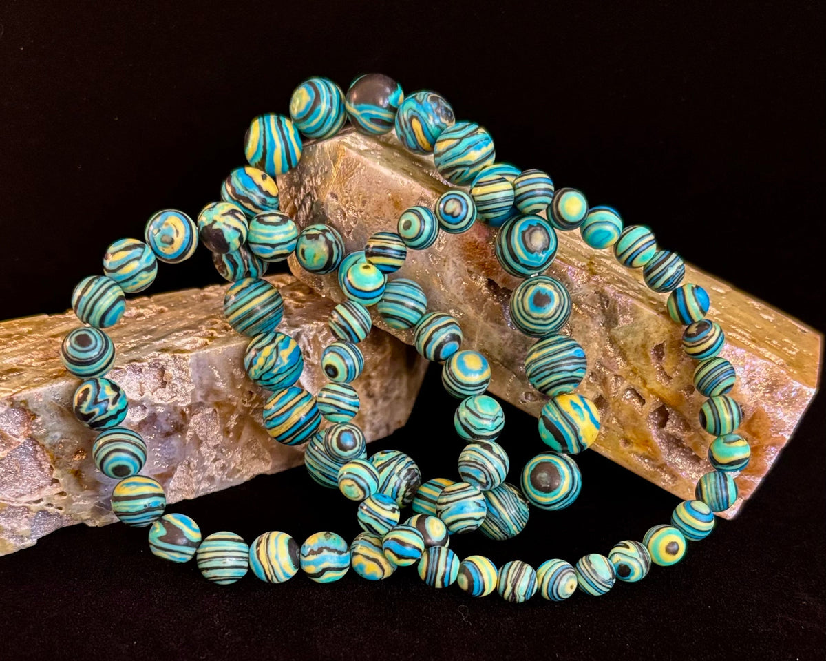 Deep Blue Malachite Energy Bracelet – 6mm, 8mm, 10mm Beads for Small to Large Wrists