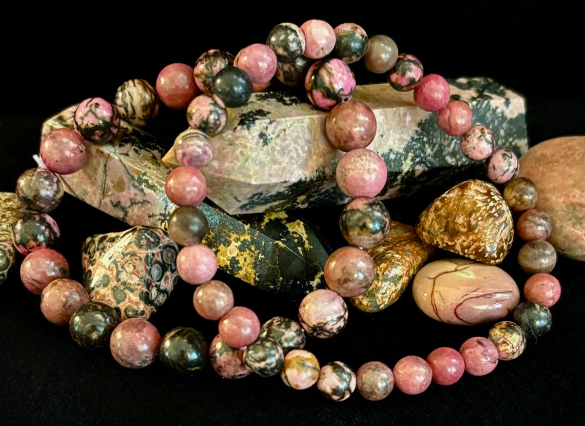Natural Rhodonite Stone Bead Bracelet – Emotional Healing & Love Energy
