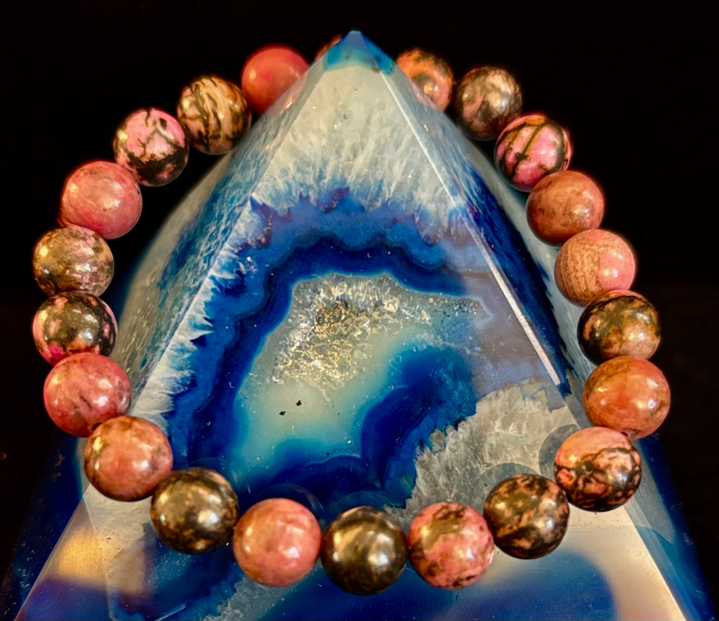 Natural Rhodonite Stone Bead Bracelet – Emotional Healing & Love Energy