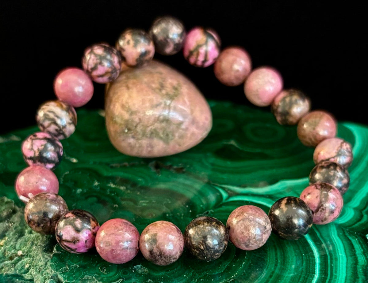 Natural Rhodonite Stone Bead Bracelet – Emotional Healing & Love Energy