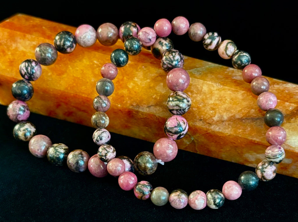 Natural Rhodonite Stone Bead Bracelet – Emotional Healing & Love Energy