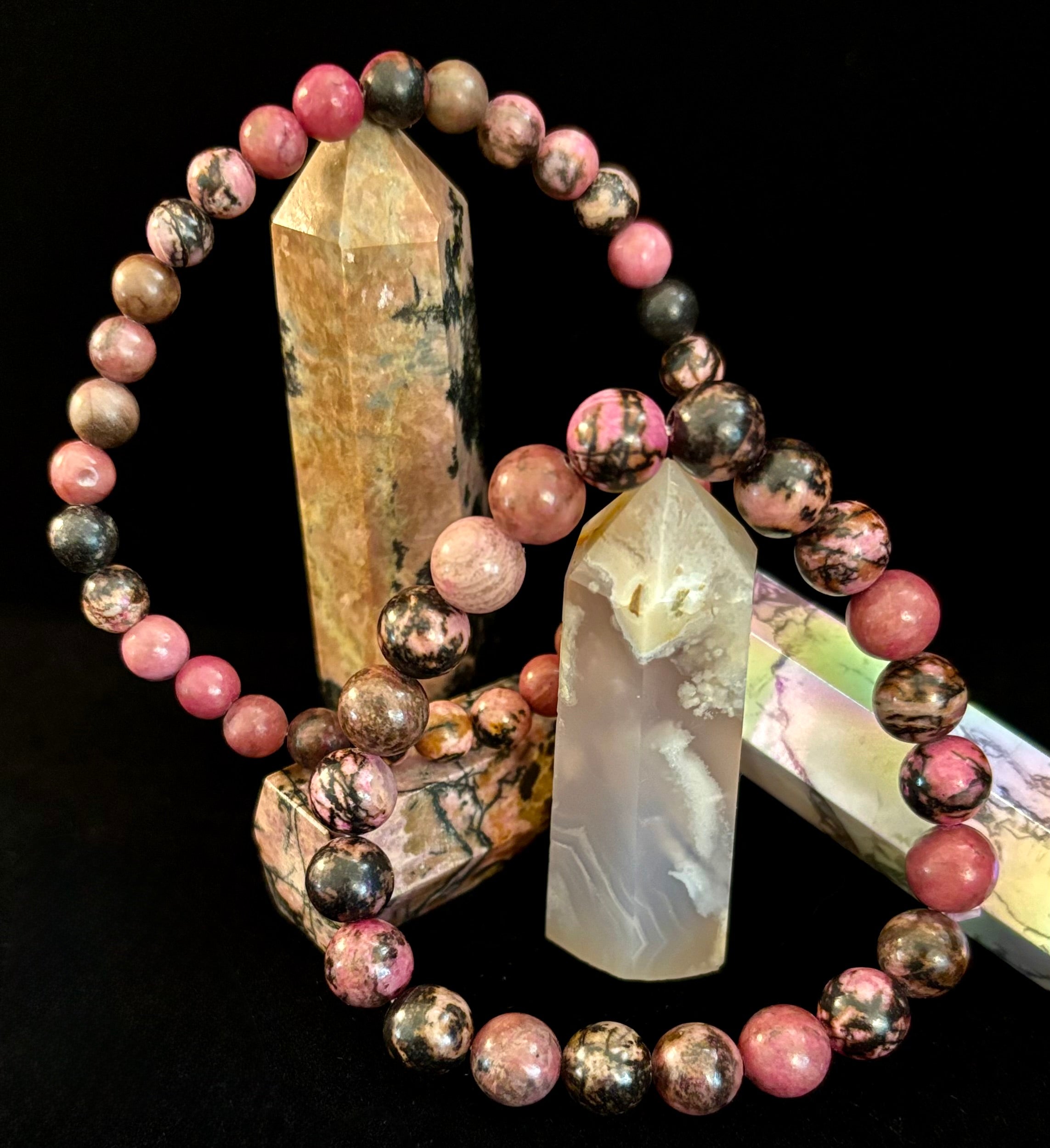 Natural Rhodonite Stone Bead Bracelet – Emotional Healing & Love Energy
