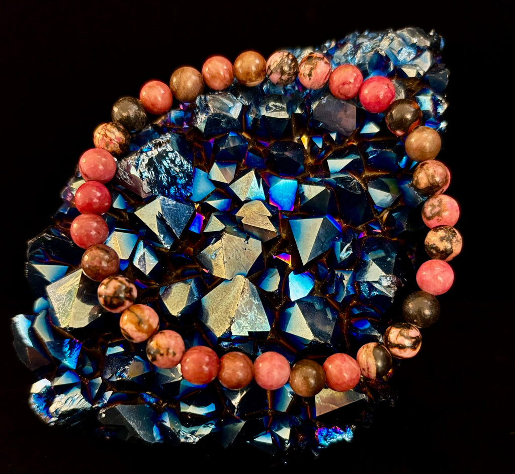 Natural Rhodonite Stone Bead Bracelet – Emotional Healing & Love Energy
