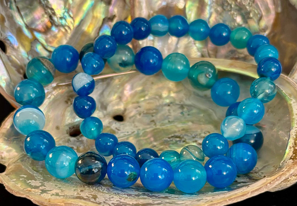 Reiki-Infused Ocean Energy Blue Agate Bracelet for Peaceful Communication, Calm Clarity & Emotional Balance (8mm)