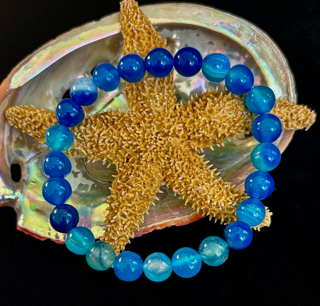 Reiki-Infused Ocean Energy Blue Agate Bracelet for Peaceful Communication, Calm Clarity & Emotional Balance (8mm)