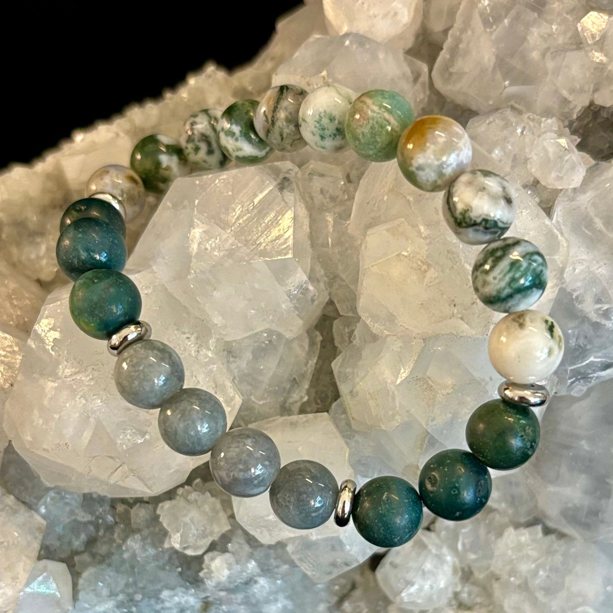Tree Agate, Moss Agate & Burmese Jade Bracelet – Grounded Energy & New Beginnings