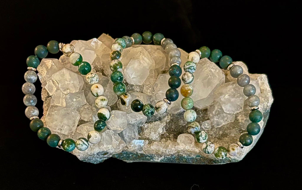 Tree Agate, Moss Agate & Burmese Jade Bracelet – Grounded Energy & New Beginnings