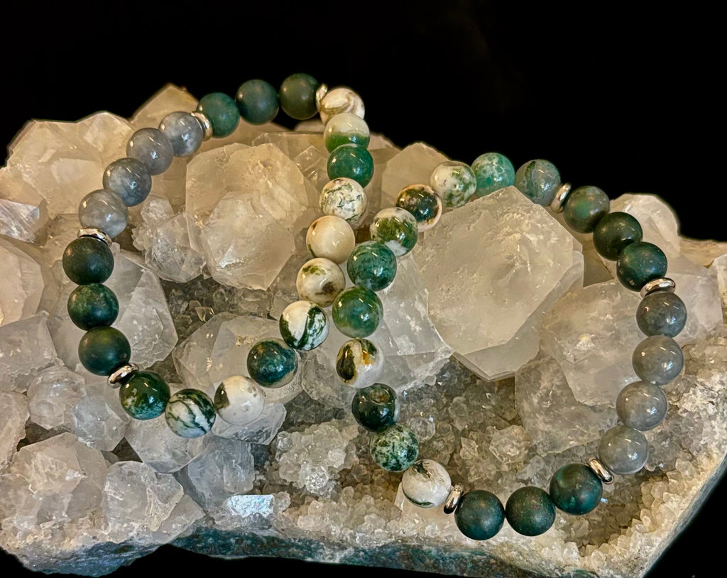 Tree Agate, Moss Agate & Burmese Jade Bracelet – Grounded Energy & New Beginnings