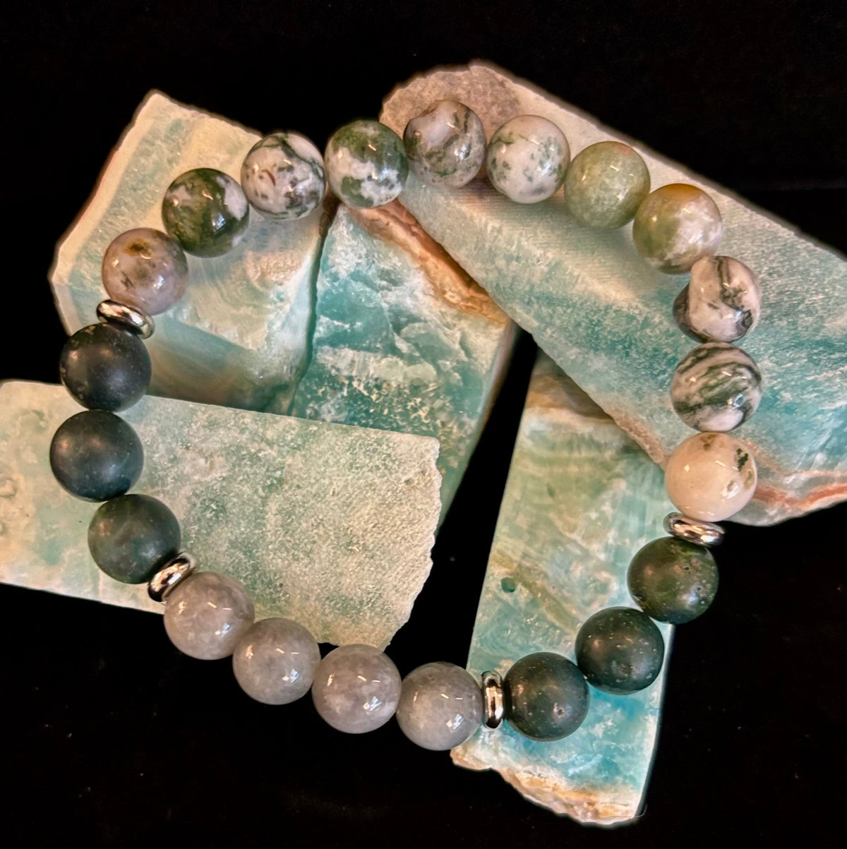Tree Agate, Moss Agate & Burmese Jade Bracelet – Grounded Energy & New Beginnings
