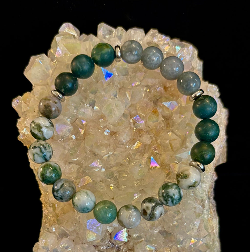 Tree Agate, Moss Agate & Burmese Jade Bracelet – Grounded Energy & New Beginnings