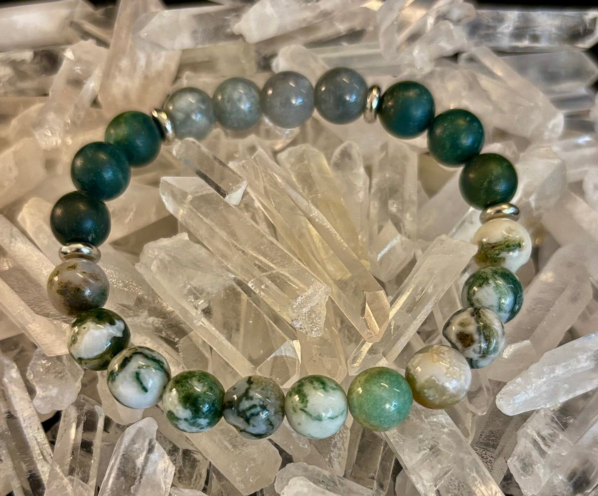 Tree Agate, Moss Agate & Burmese Jade Bracelet – Grounded Energy & New Beginnings