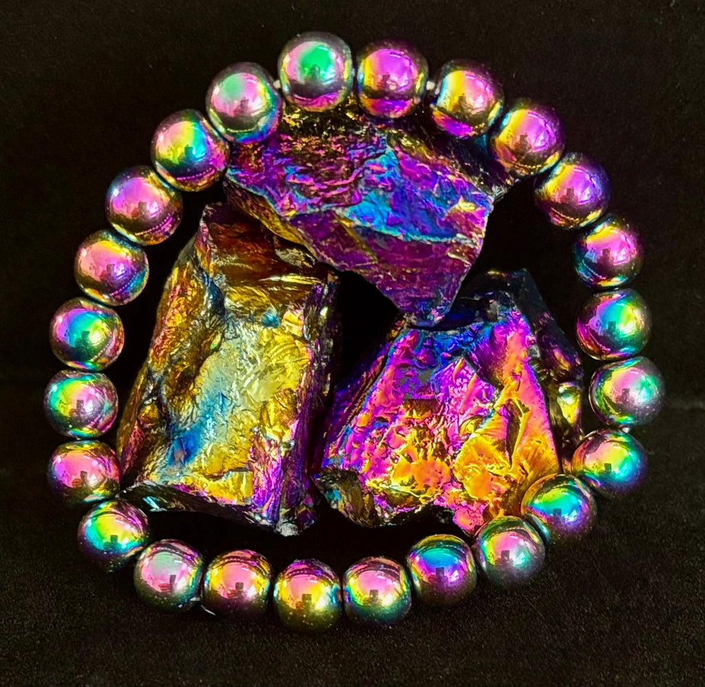 Rainbow Hematite Round Beaded Bracelet – Pride & Strength for Medium or Large Wrists