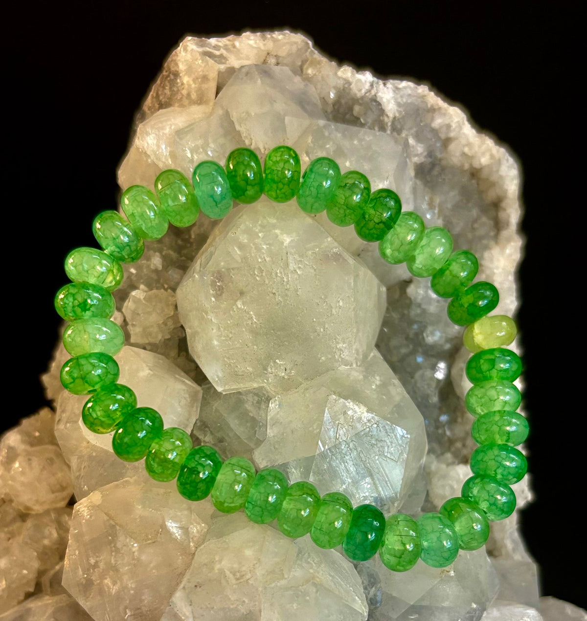 Green Agate Rondelle Bracelet – Calming Strength & Abundance | Medium Wrists