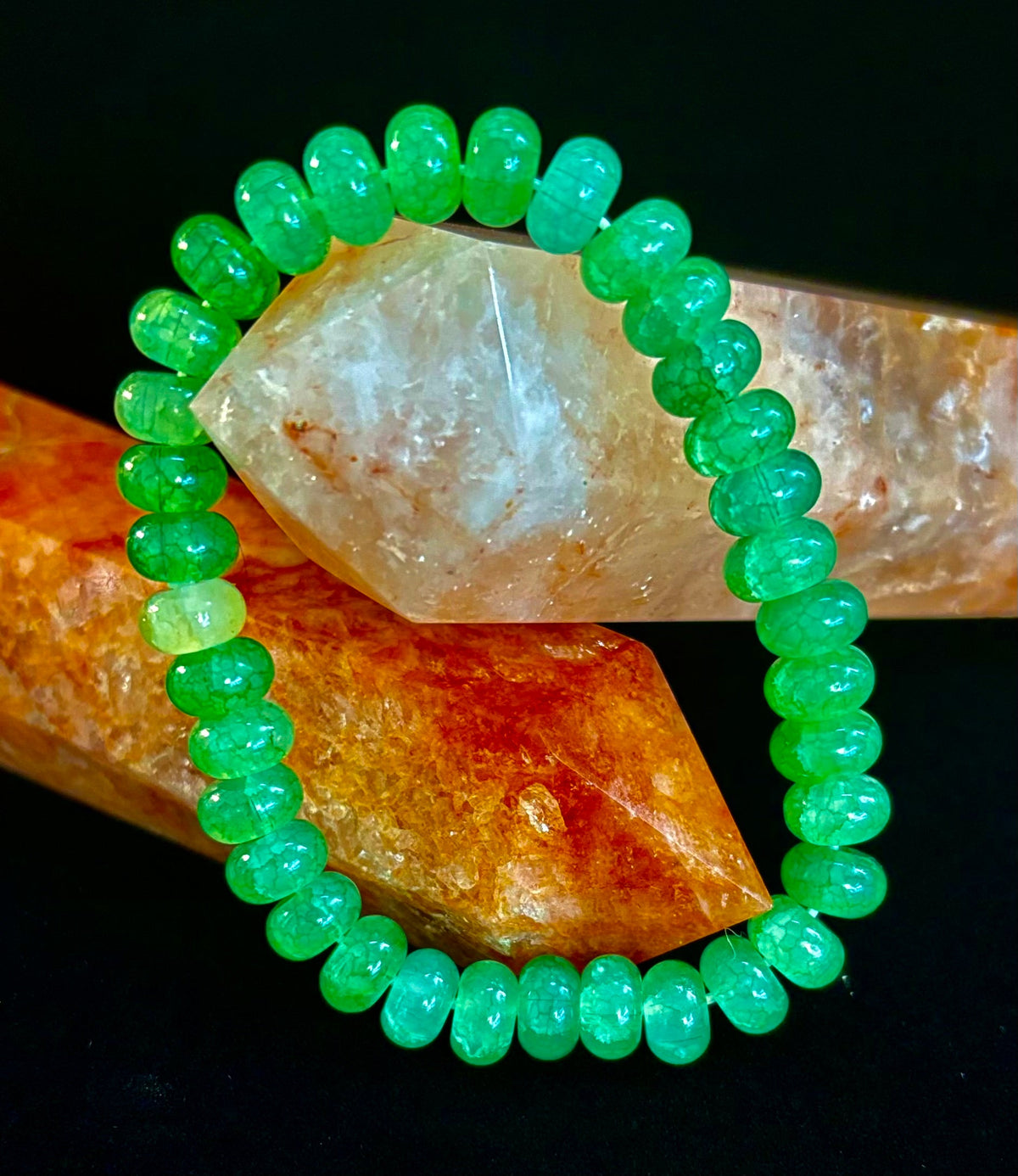 Green Agate Rondelle Bracelet – Calming Strength & Abundance | Medium Wrists