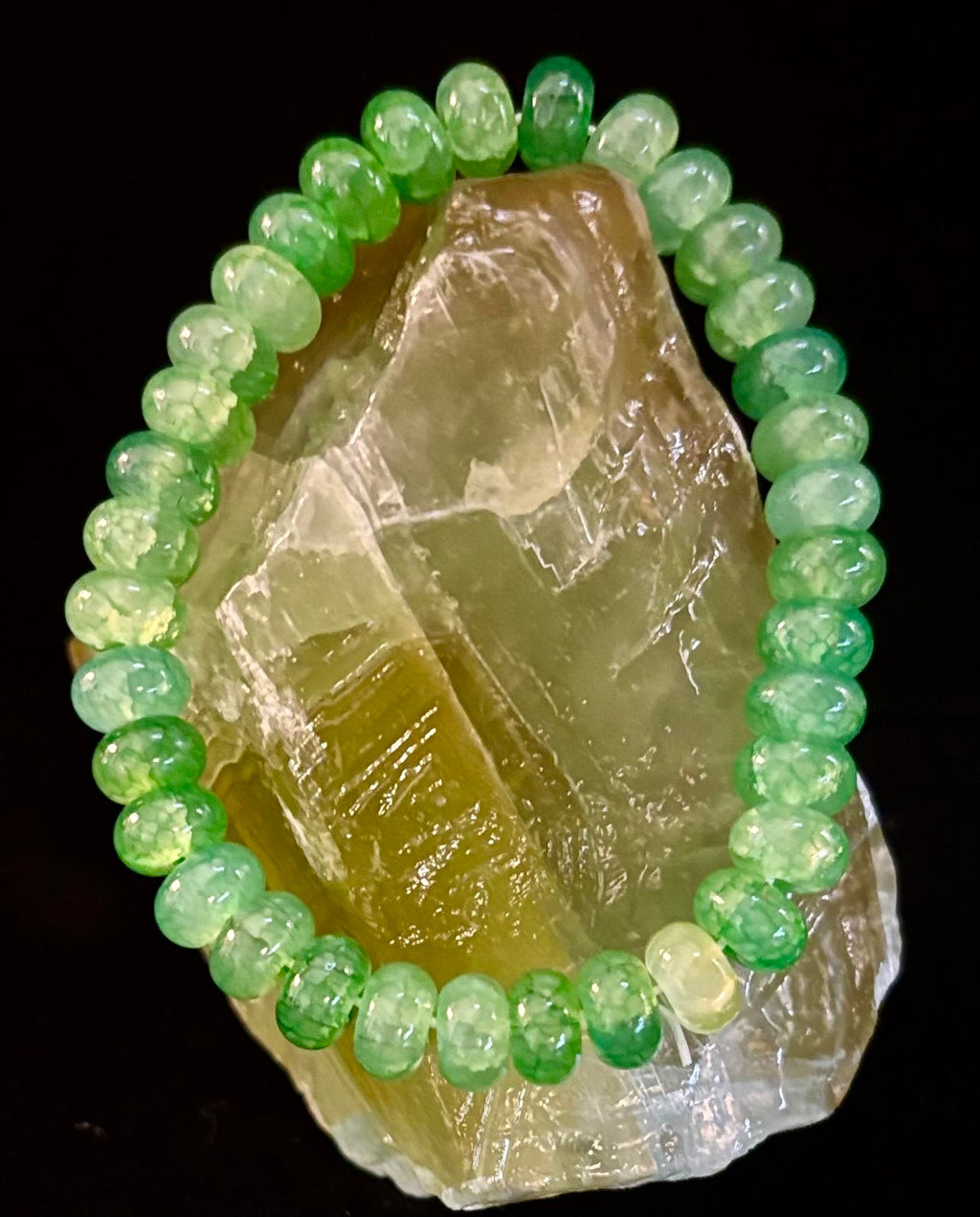 Green Agate Rondelle Bracelet – Calming Strength & Abundance | Medium Wrists