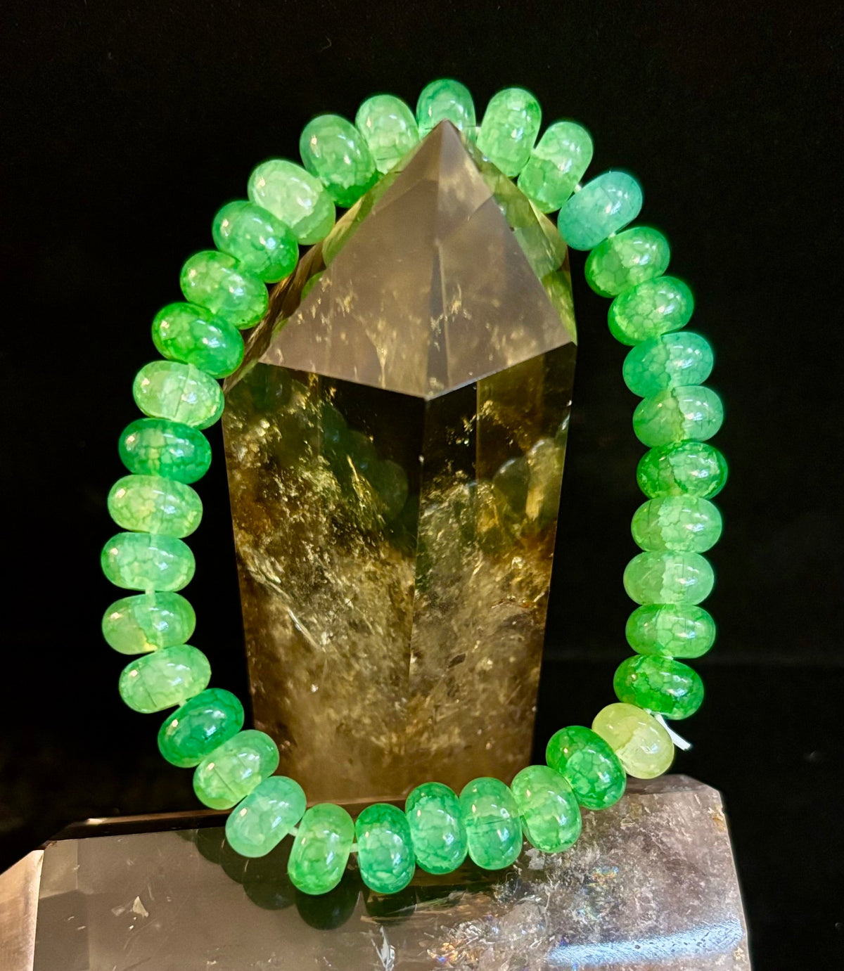 Green Agate Rondelle Bracelet – Calming Strength & Abundance | Medium Wrists