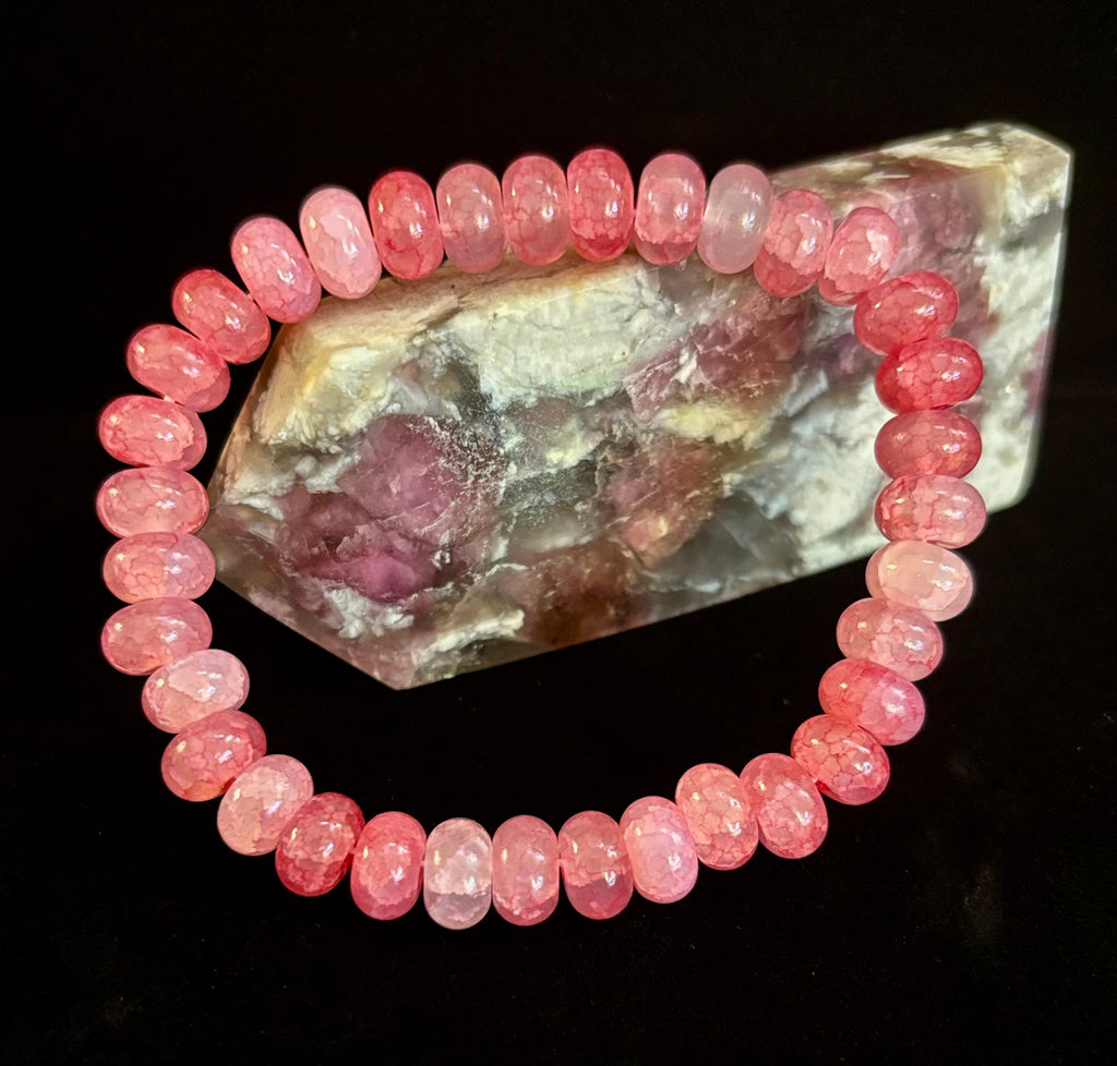 Pink Agate Rondelle Bracelet – Self-Love & Emotional Healing | Medium Wrists