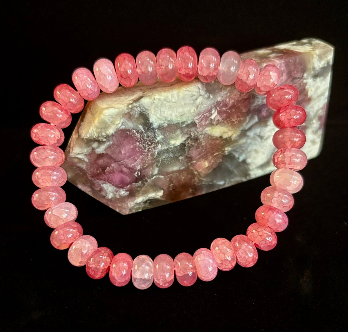 Pink Agate Rondelle Bracelet – Self-Love & Emotional Healing | Medium Wrists