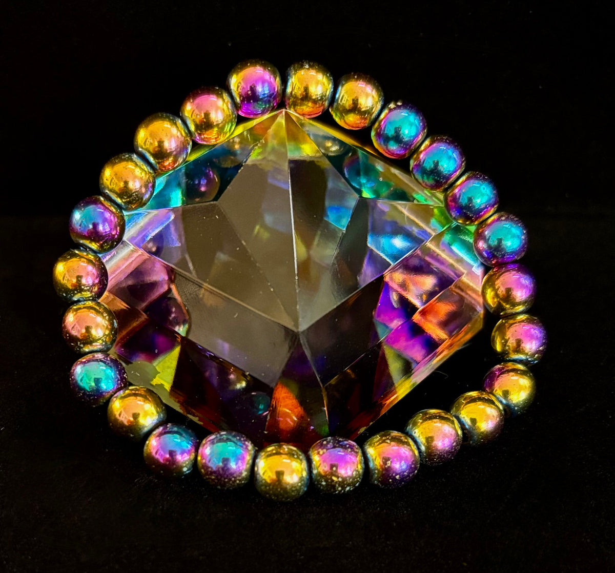 Rainbow Hematite Round Beaded Bracelet – Pride & Strength for Medium or Large Wrists