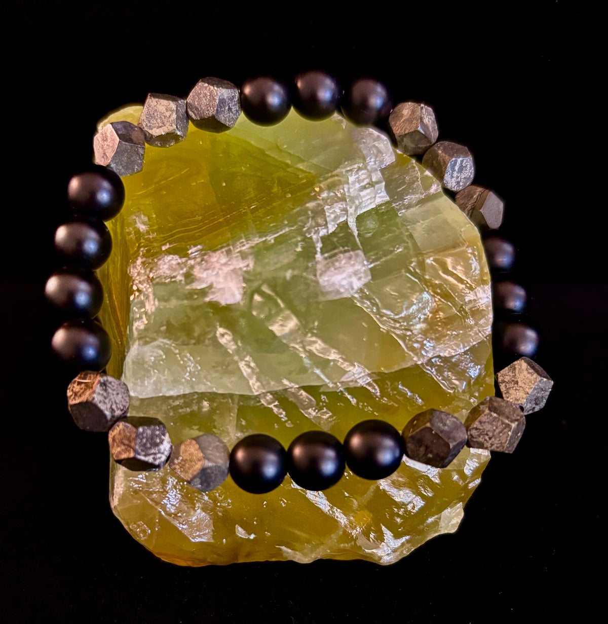 Rhombus Cut Yellow Iron Pyrite Bracelet – Strength & Confidence - Medium to Large Wrists