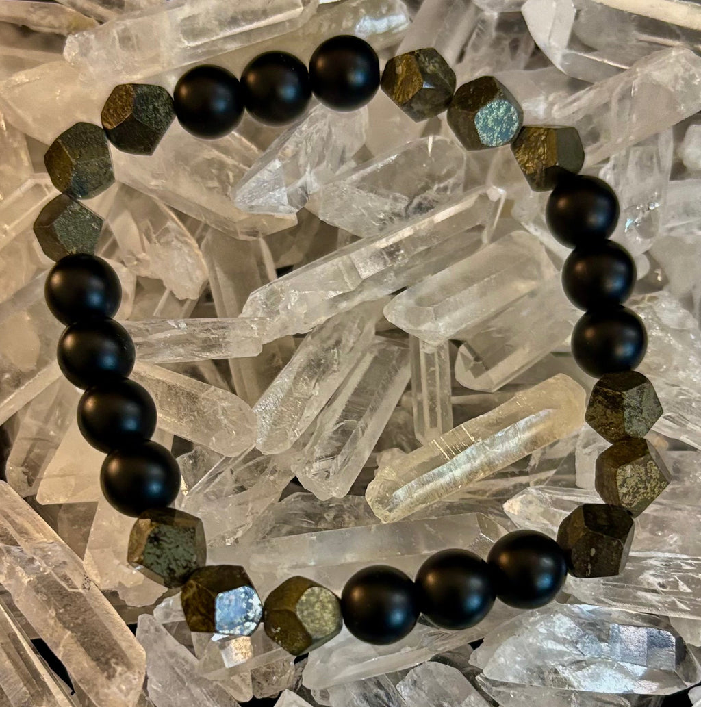 Rhombus Cut Yellow Iron Pyrite Bracelet – Strength & Confidence - Medium to Large Wrists