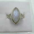 Sterling Silver Rainbow Moonstone Marquise Ring – Size 8 – Intuition, Divine Feminine & New Beginnings