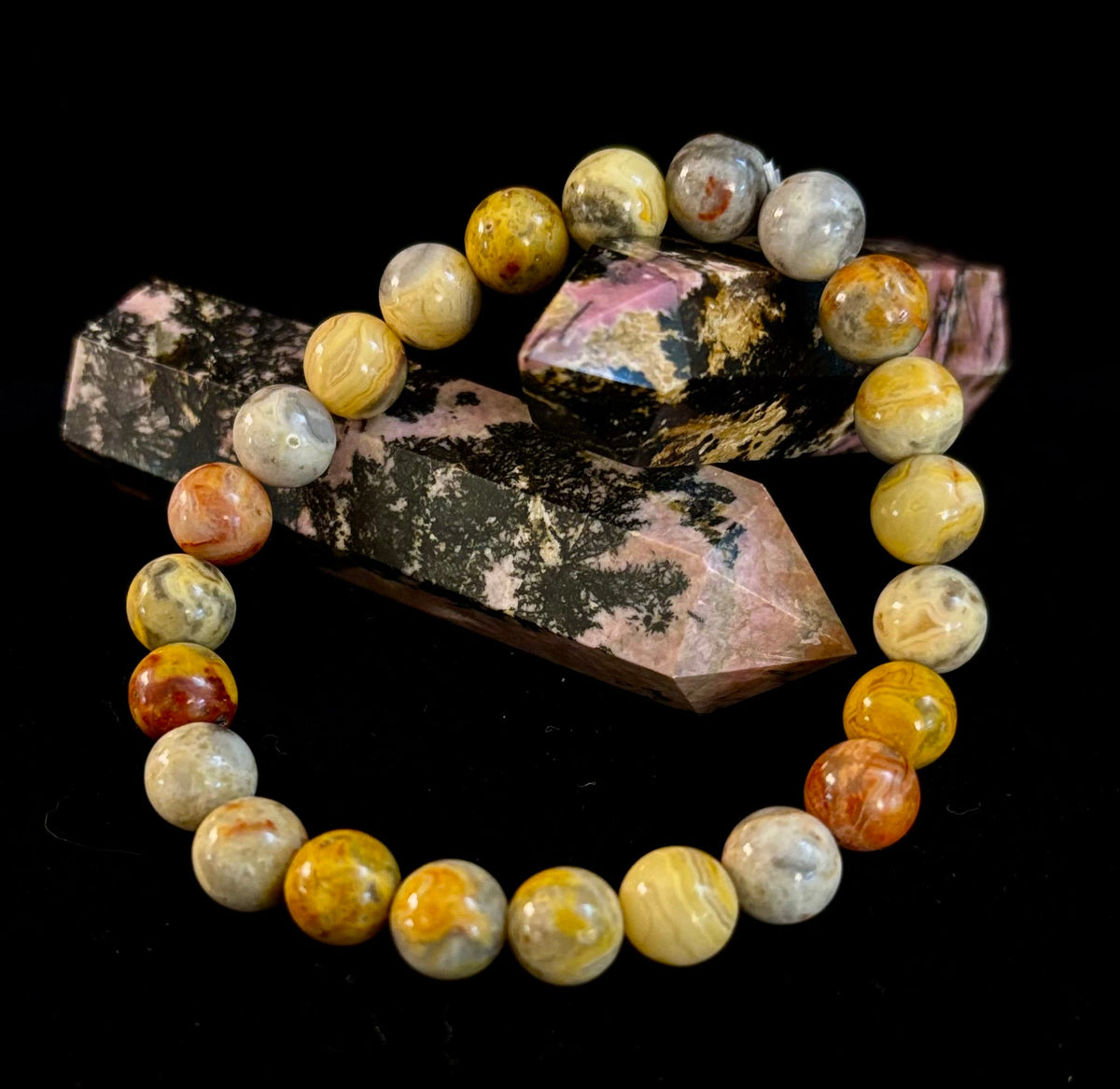 Crazy Lace Jasper Bracelet – 8mm Beads for Joy, Laughter, Support (Medium Wrists)