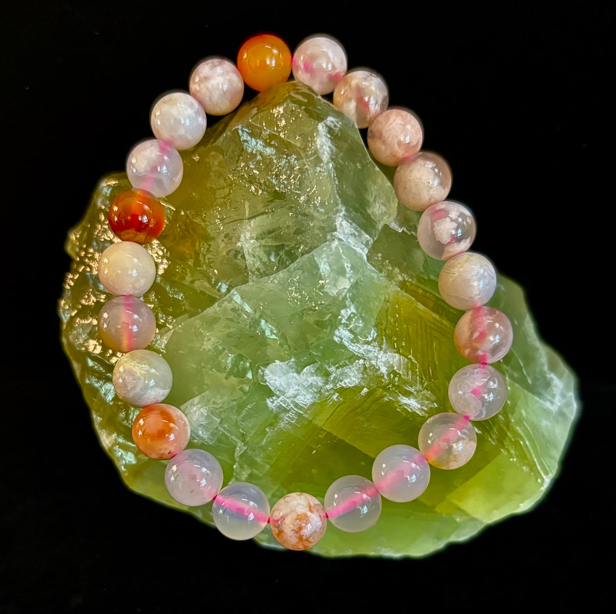 Pink Flower Agate (Cherry Agate) Bracelet – 8mm Beads, Small to Medium Wrists